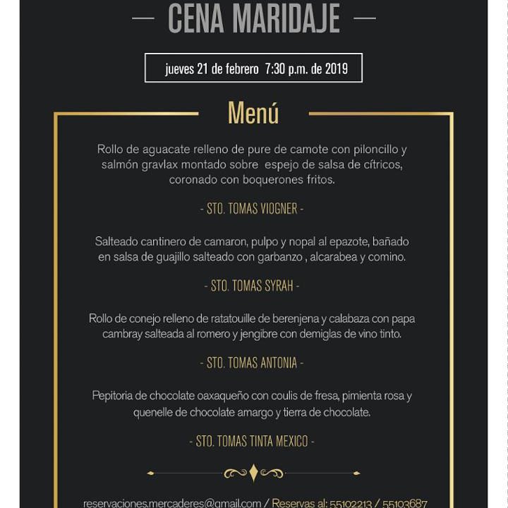 Buenos días!!! Vamos a reservar algún lugar para la cena maridaje de
Bodegas Santo Tomás,. El próximo jueves 21?
Saludos