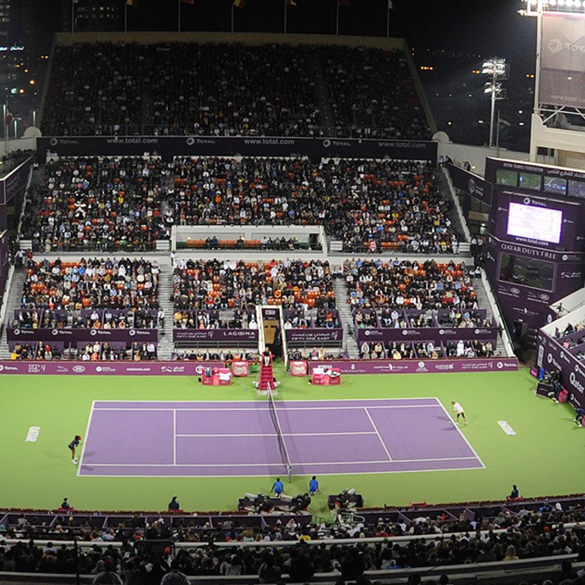 DohaJazzMusic's tweet photo. It's finals day at Khalifa tennis stadium for the chance to see who is champion of the Qatar total open 2019. Join us for some great live jazz in the VIP village during the post match party! #dohajazz #QatarTotalOpen2019 #livemusicqatar https://t.co/H6SX8eWemE