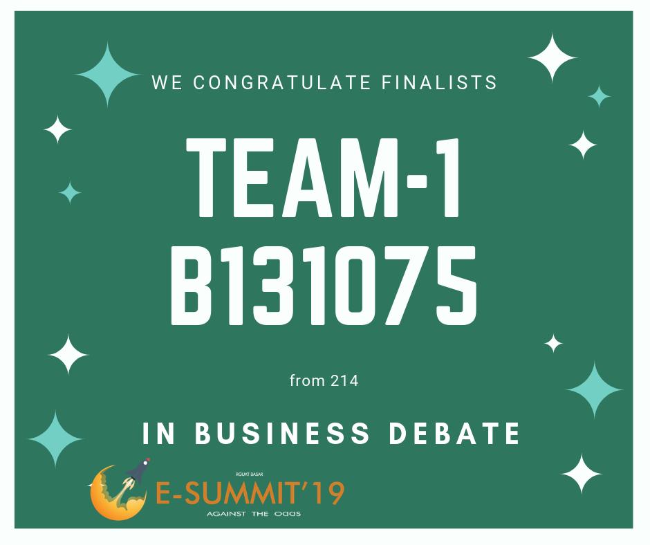 BasarEcell's tweet photo. Here are the results of E-Debate.
Finals date will be updated soon till then stay tuned to @BasarEcell.
#E_Cell
#E_Summit19
#E_Debate https://t.co/Ogs6Qq4LJe