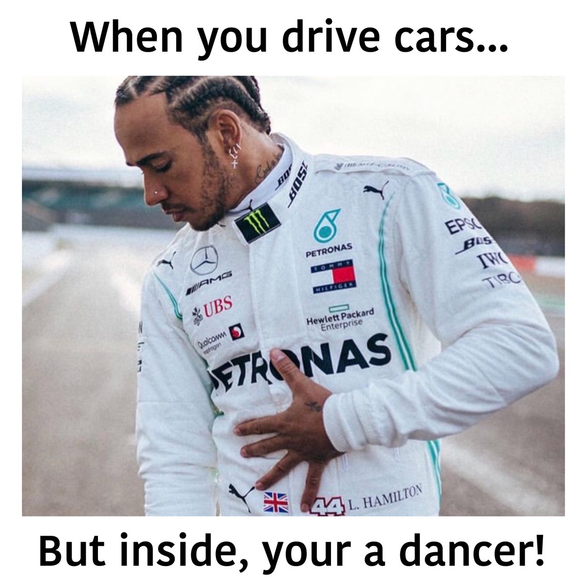 JustHun_'s tweet photo. He did that pose by himself...

#Ham4Life #LewisHamilton #Meme #memes #F1 https://t.co/p01QRu6Qil