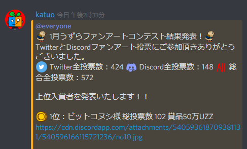 bitconusi's tweet image. うずらファンアートコンテストで優勝しました🙌
投票してくれた人ありがとう！

というわけで、優勝賞品のお裾分けします！
本ツイートをRT＋フォローで2名様に50000UZZプレゼントするよん！
締切は日曜の夜で！
#UZZ #うずら #仮想通貨プレゼント