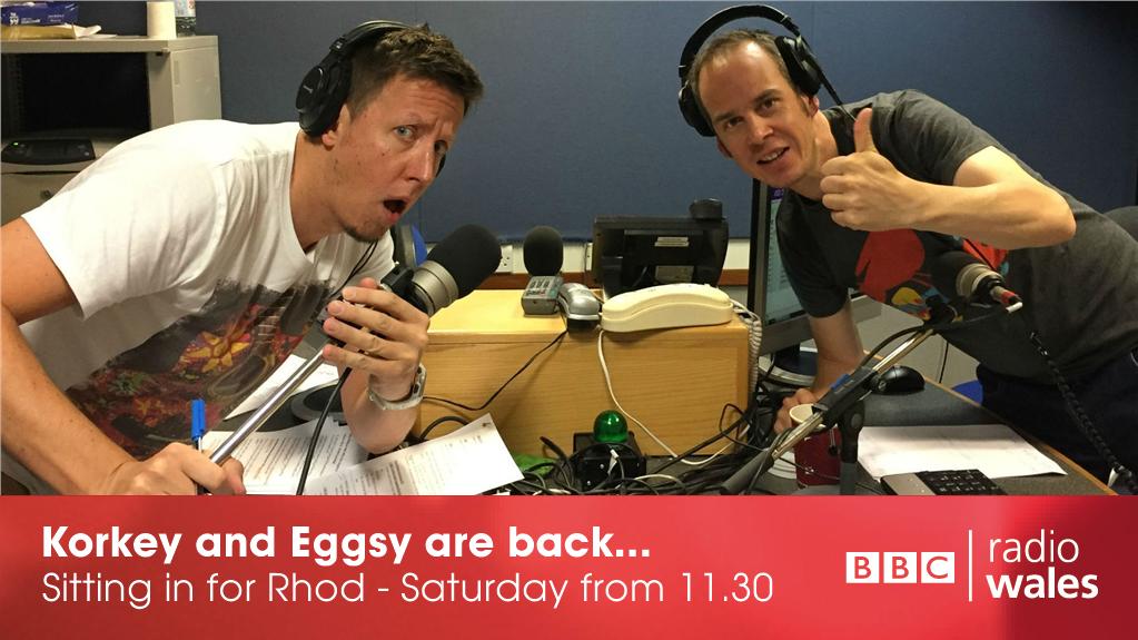 These two charming gents - @ChrisKorkey & @EggsyGLC - are manning the fort today while Rhod's abroad, with two hours of comedy & great music on @bbcradiowales from 1130. You know you need to be there. bbc.co.uk/radiowales