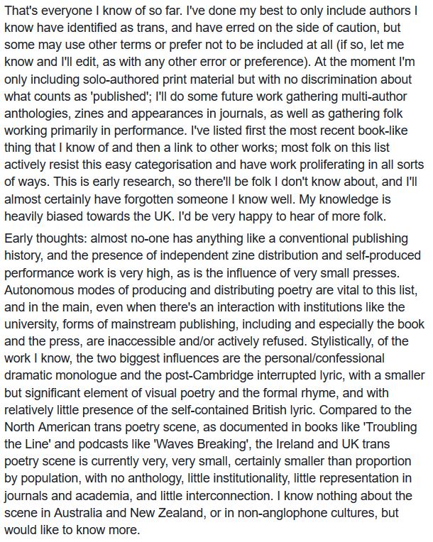 the list so far, with notes