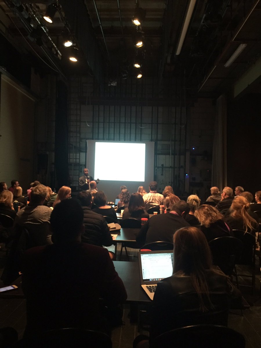 Charliedomoore's tweet photo. As teachers ...”we are growing humans who can read and analyse texts but also humans who can read social situations.” Thank you @MisterMinor for your inspiration, energy, humour and introduction to NY city slam poetry. https://t.co/J3qC5YS3eR