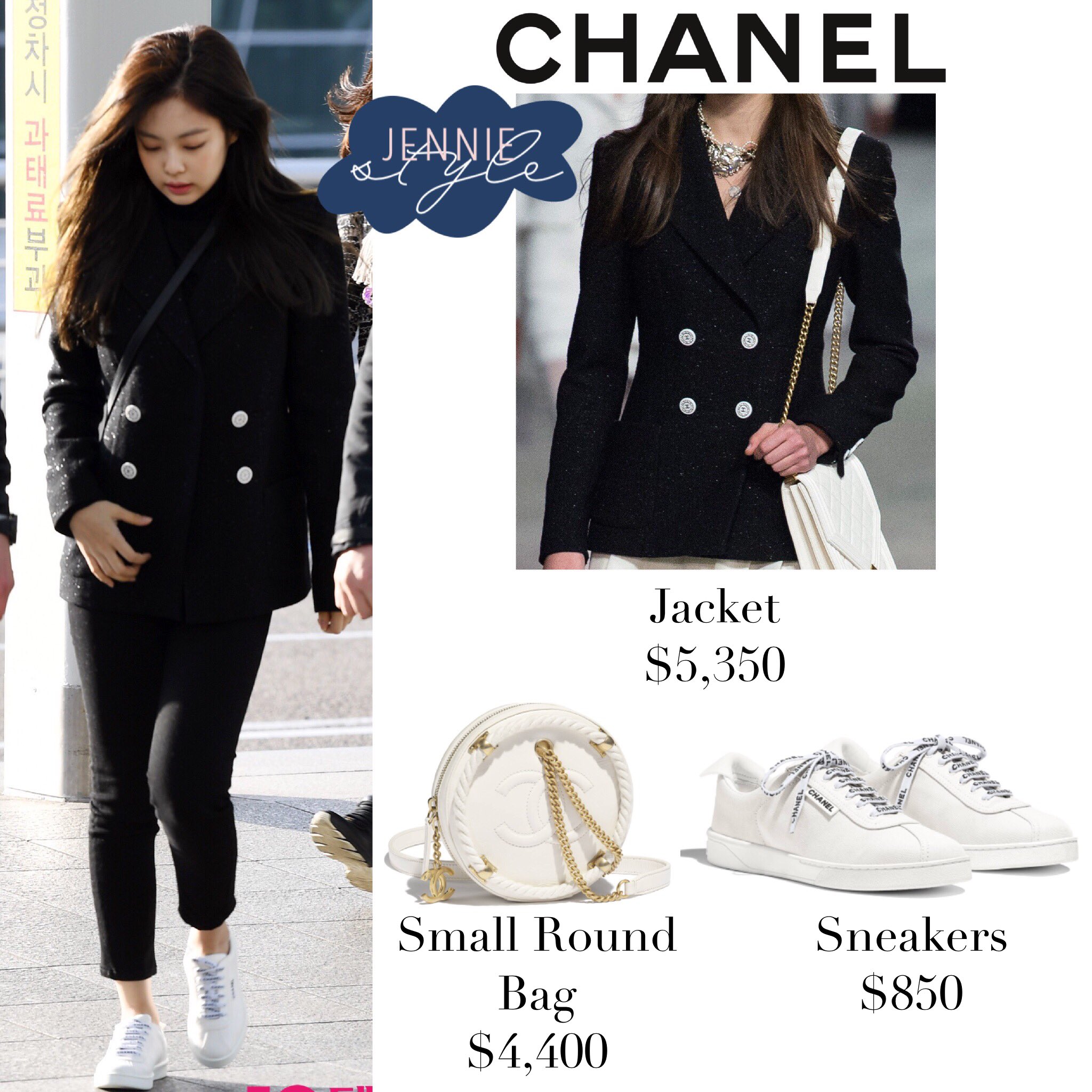 BLACKPINK'S CLOSET ♡ on X: 190510 ICN AIRPORT #JENNIE was wearing @CHANEL  Cardigan ($2,600), @chanel x @Pharrell Bag ($9,000), @shopredone Jeans  ($250) and @Converse Sneakers ($60)!  #BLACKPINK  #KILLTHISLOVE #블랙핑크 #JISOO