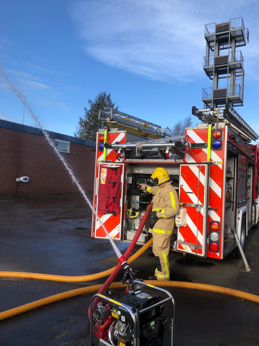 SFRS_MDrayton's tweet photo. Great training session this morning in the sunshine βοΈ involving pump operation and faults, ground monitors, ladders, working at heights π Even managed to create our own rainbow π Great effort and teamwork form all involved ππ» #MaintainingOperationalReadiness https://t.co/qMtXfDay44
