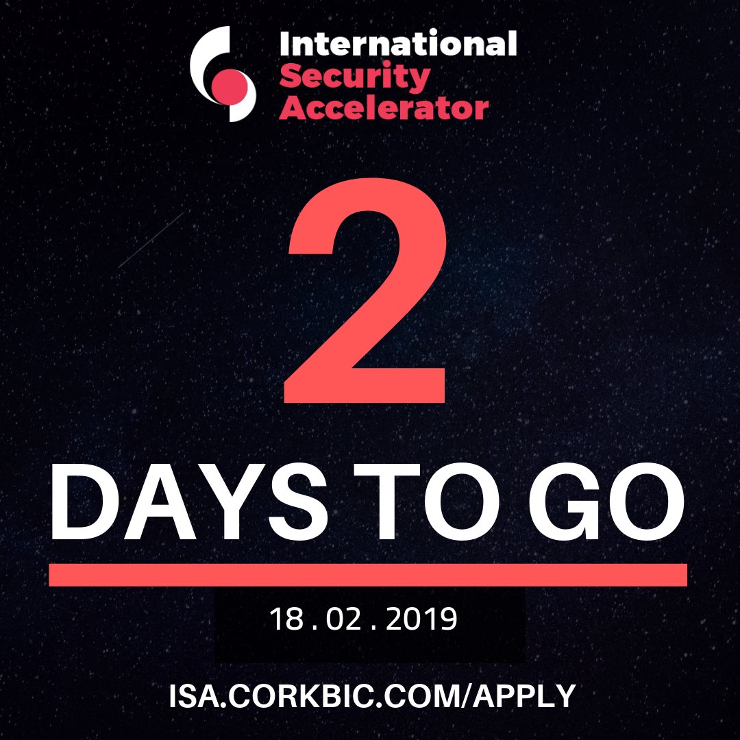 Two days until applications open for the International Security Accelerator programme. Join us on a journey of transformational change! isa.corkbic.com/news/cork-base… #Startups #Accelerator #ArtficialIntelligence #cybersecurity #blockchain #InternetOfThings #SmartCities