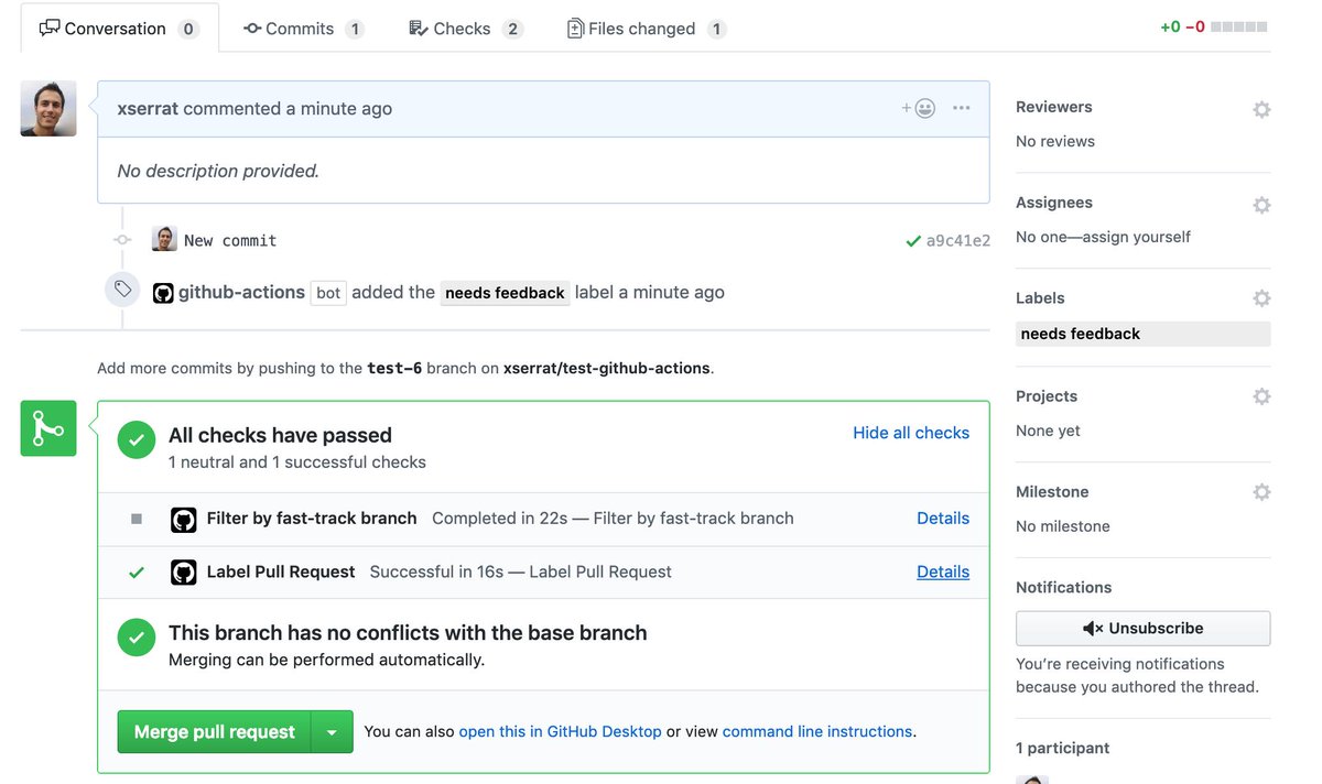 XSerrat's tweet image. My first #githubaction in action! 🙌