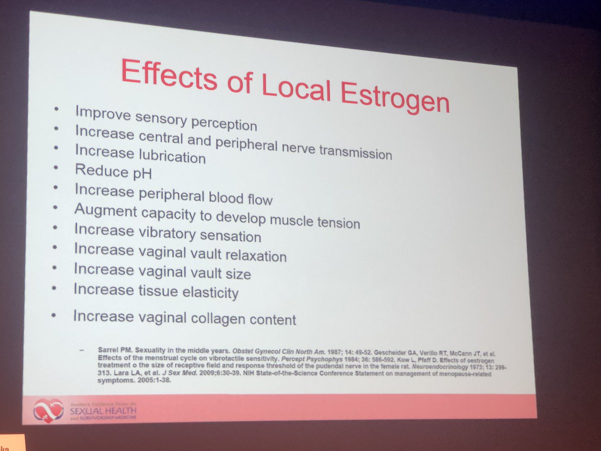 sexmedjournals's tweet photo. Use it or loose it. @MKrychman recommends to use local Estrogen in menopausal women even before symptoms to maintain sexual function #ESSM19 https://t.co/inPFi8w4zg