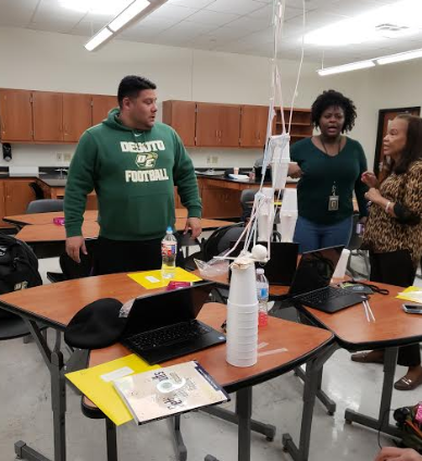 DeSotoISDAdvAca's tweet photo. Pre-AP + AP teachers spent their @DeSotoLearning day orienting themselves to The Work of #verticalalignment. Challenge: (1) Build two separate structures (2) Combine the structures w/o changing their shape (3) Add the "student" (4) Describe how it relates to vertical alignment https://t.co/MFseGsV89I