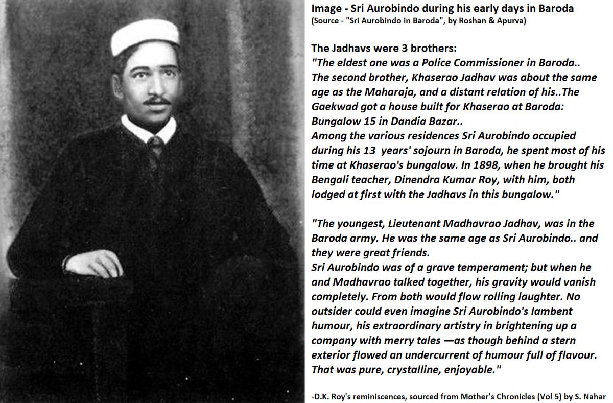 11) Friends in Baroda (i): #SriAurobindo returned to Baroda in Jul-1901 with His wife & sister. He had asked his friend Madhavrao Jadhav to furnish a rented house for their arrival.Sri Aurobindo had developed a circle of friends in Baroda, let's take a look at the Jadhavs 1st: