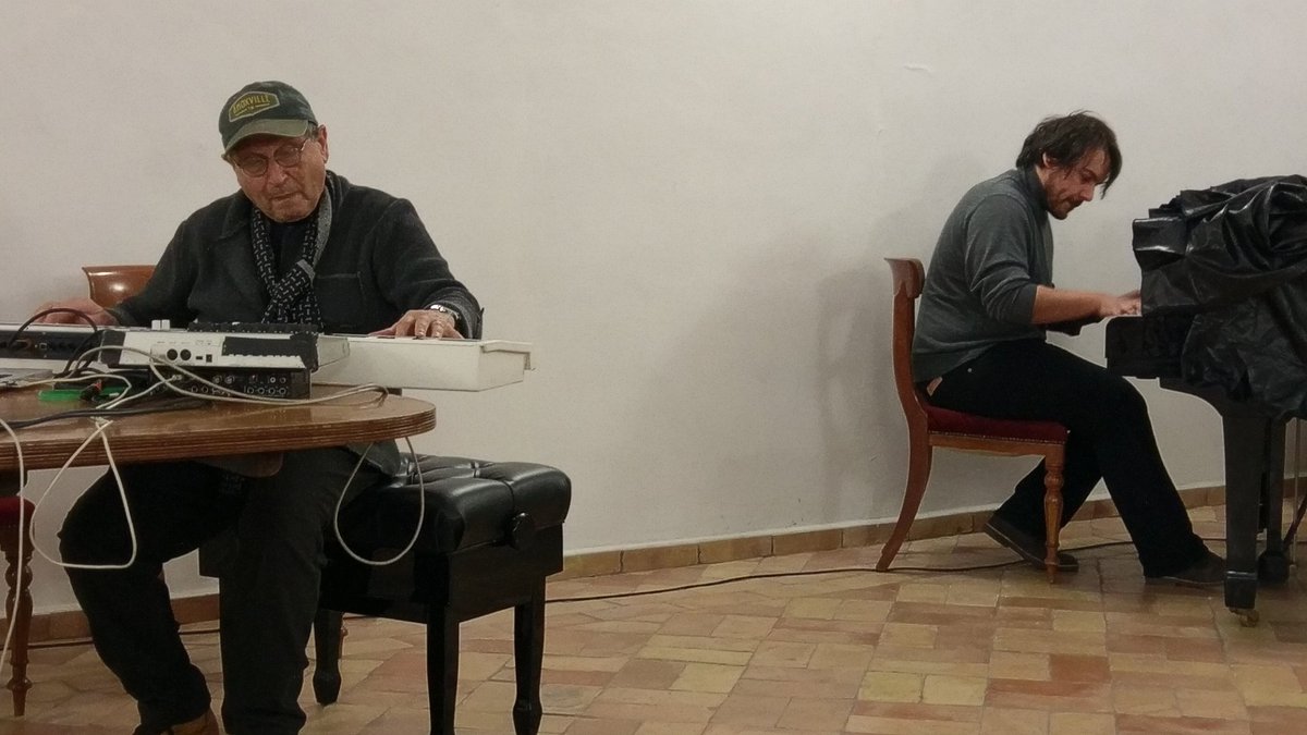 slevenstein's tweet photo. Alvin Curran and Angelo Farro performing at the Palazzo Doria-Pamphilj in Valmontone for the opening of the Microcosmo exhibition. https://t.co/wfacjOypZO