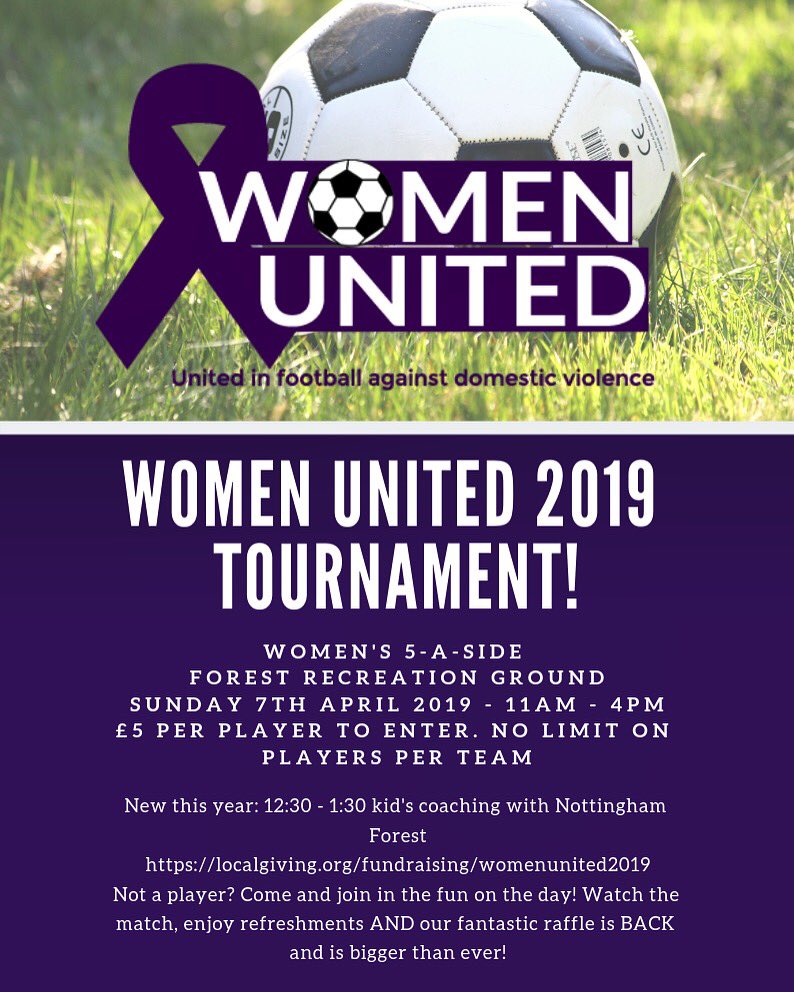 WUnitedNotts's tweet photo. We are excited to publish the first details of this year’s tournament! Get 7th April in the diary and come down! #womenfootball #women #football #nottingham #thisisnottingham #charity #domesticviolence #domesticviolenceawareness #thisgirlcan #fundraiser #goodcause #womenunited https://t.co/epbNrPbRIm
