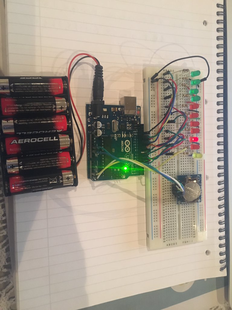 metacation's tweet image. Binary clock complete with #rtcmodule battery pack and #arduino. @arduino #technology #electronicengineering