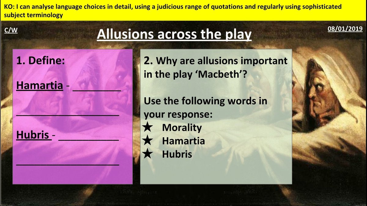MissTBegum's tweet image. This half term I really focused on enhancing vocabulary to improve AO1 understanding of #Macbeth. Here are some snapshots of #interleaving key words as well as allowing lots of opportunities to practice using the words through speaking and writing. @msybibi @Team_English1