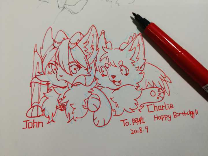 foxAndrel321's tweet photo. 朋友們畫的查理寶寶，
第四張圖裏面，查理旁邊的是他老哥約翰（Jhon） https://t.co/7RdqWAkd0m