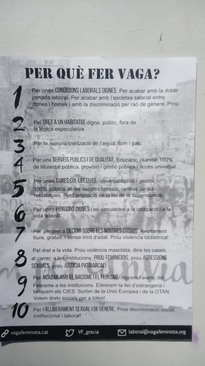 VF_gracia's tweet photo. 10 raons per fer vaga laboral, de consum, estudiantil i de cures el 8 de març! Ajuda'ns a difondre!#8MVagaFeminista #EnsAturem https://t.co/v7s7kIsvNL