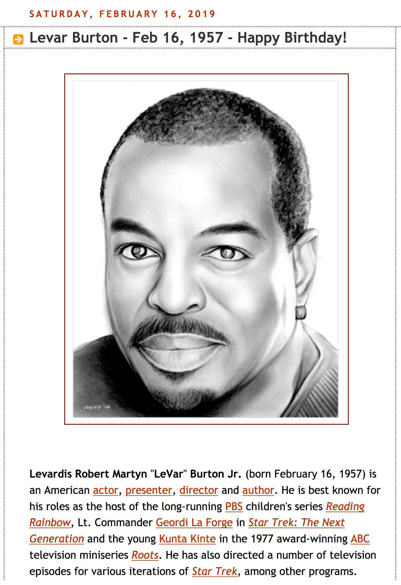 Happy Birthday, Levar Burton - Born Feb 16, 1957 