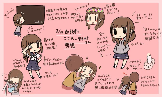 この、前回の野村さんの朗読劇感想絵を見返すと、Vがはやり出した頃だったんだなーって懐かしい。前回と主催さん同じだしどんなお話なのか楽しみ!楽しむ! 