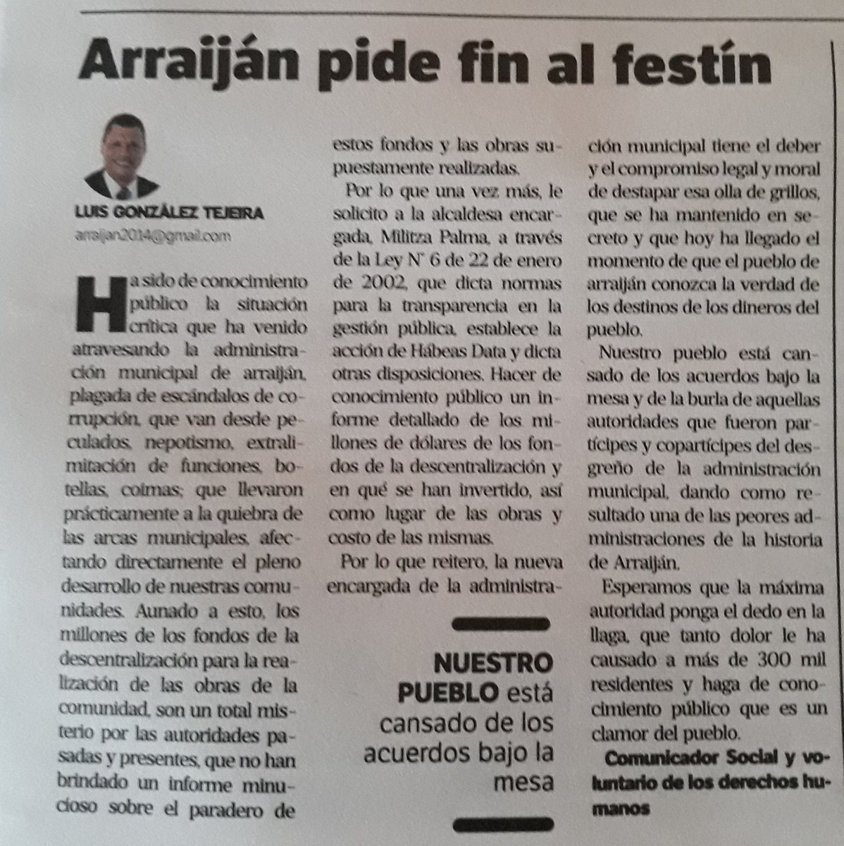 LuisTejeira507's tweet photo. #ArraijánPonleFinAlFestín https://t.co/ovS5d2AwV5