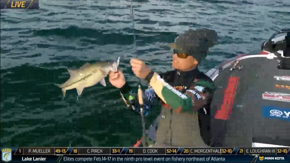 Been hard to get a break in fish catches this morning. One of the best problems to have on #basslive. <a href="/ChrisZaldain/">Chris Zaldain</a> and @Blaylockfishing hooked up at the same time in a double-box.