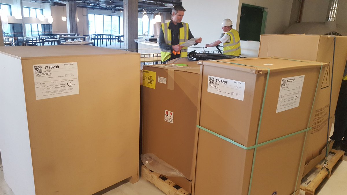 TheRealBlueSeal's tweet photo. Joynsons catering Equipment  Greg Tinker and Chris Harrison of Shoot the Bull in Hull, delivering Blue Seal Evolution range and Fast Fry fryer to the newly developed Castle House in Sheffield city centre. Shoot the Bull will be one of many new food retail outlets In the complex. https://t.co/sDW92ZmCIG