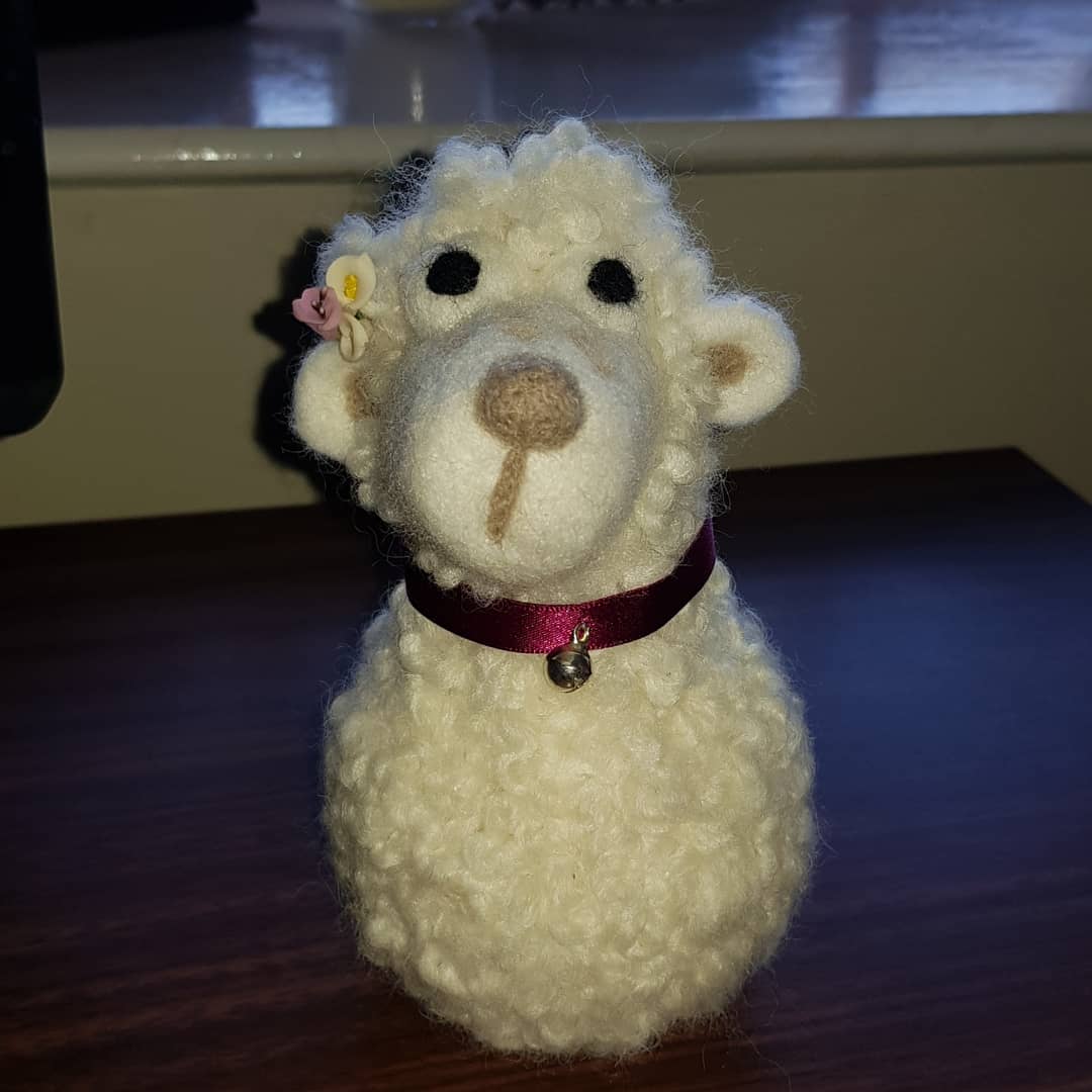 SammWorboys's tweet photo. Spent some time today doing something just for me (which is a bit strange) and made this little fella at a workshop in my village! Any name suggestions welcomed! Might have to take him into office to become our team mascot! #teeneybitproud #needlefelt #itsasheep https://t.co/92hi0EbUNv