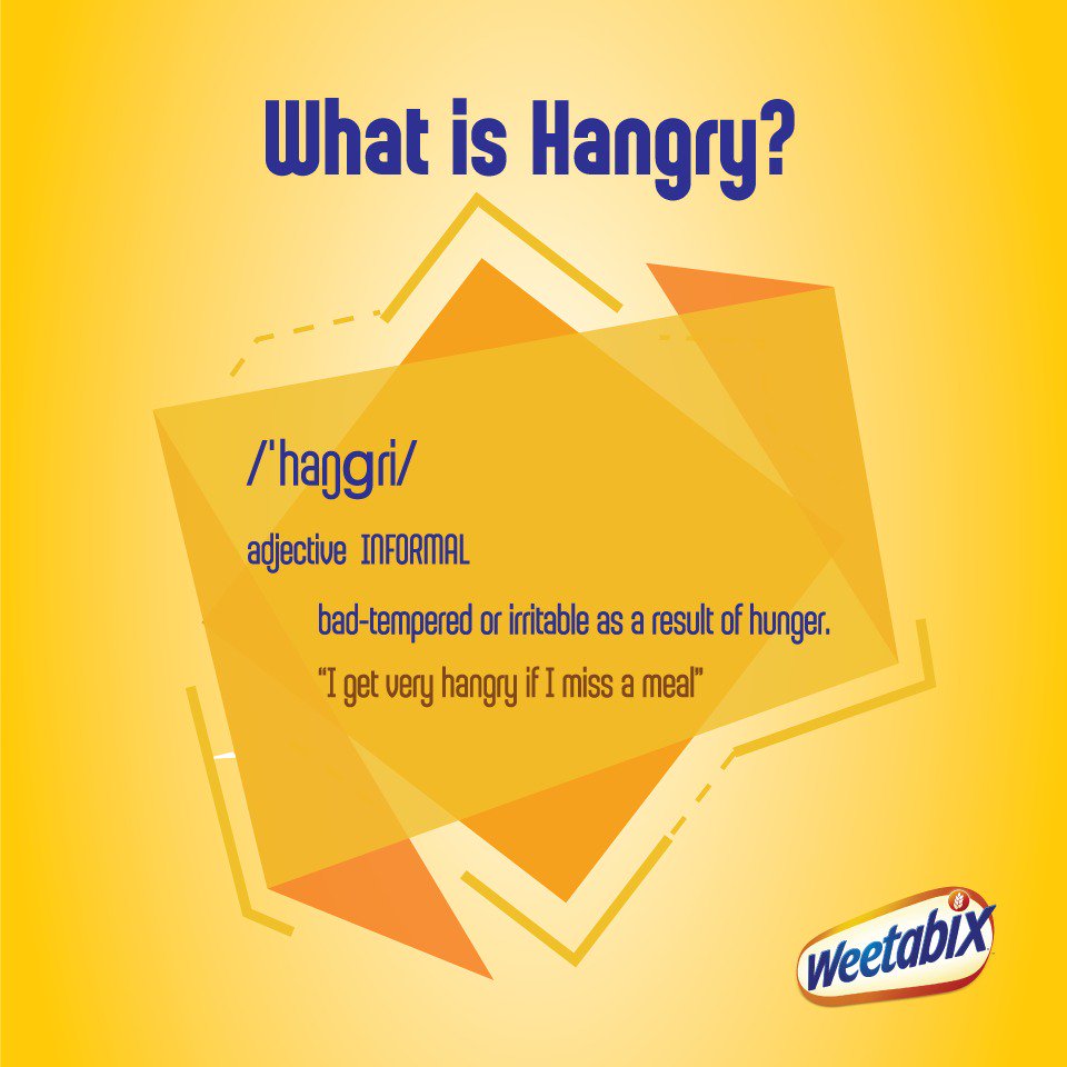 WeetabixEA's tweet photo. Hangry
/'hangry'/
adjective: Informal
Bad-tempered or irritable as a result of hunger.
#Hangry ? #BixIt https://t.co/o3db8KTKyX