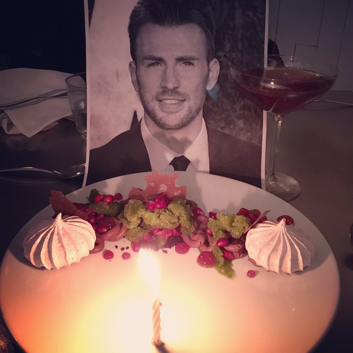 Ethanator1's tweet photo. It was such a surprise to have @ChrisEvans join me for my birthday yesterday!! A dream come true! #ifonly Thank you @Dragan and Susan for dinner at @edeninchicago - it was stunning food, stunning venue and the company phenomenal! https://t.co/OGFH5Z5FeW