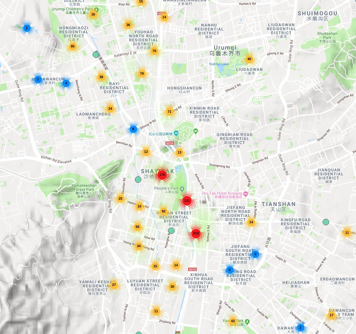 These are the trackers which are connected the SenseNets database. They make part of this artificial intelligence-based security network which uses face recognition, crowd analysis, and personal verification.  https://mapmakerapp.com/?map=5c66817e44837776217998d97a95