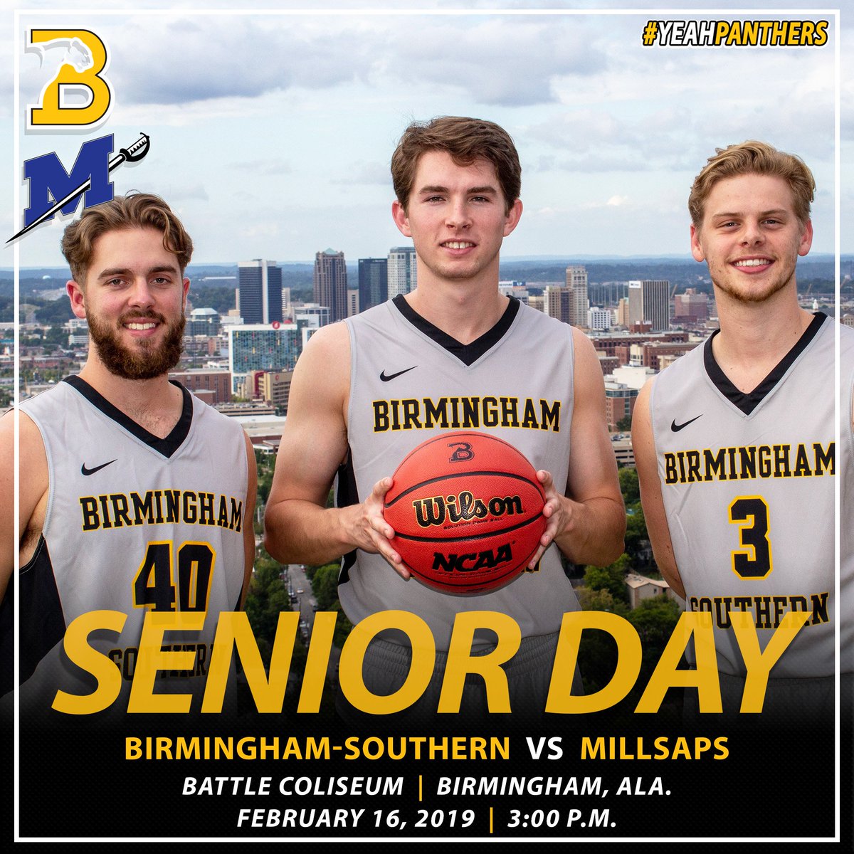 The Panthers take on Millsaps in the regular season finale today! It's also Senior Day for @bschoops! We hope to see you out on the Hilltop today! #yeahpanthers