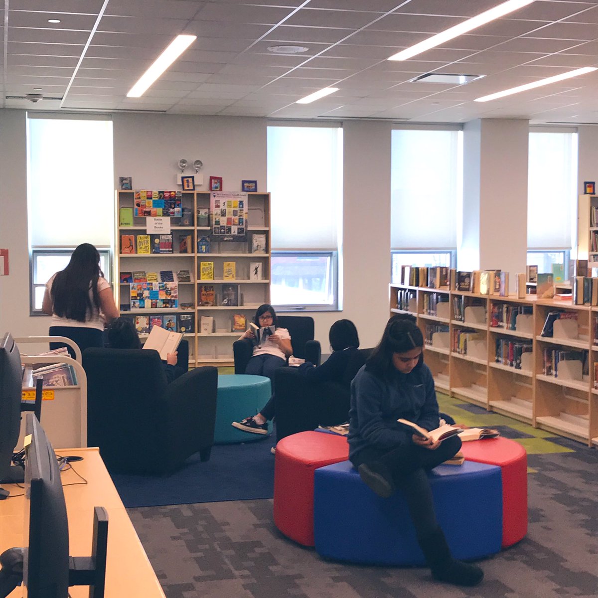 CpsLibraries's tweet photo. @ChiPubSchools students loving their flexible seating in the library at Richardson Middle School @MsTLHLMC #cpslibraries https://t.co/8vTBLAHn69