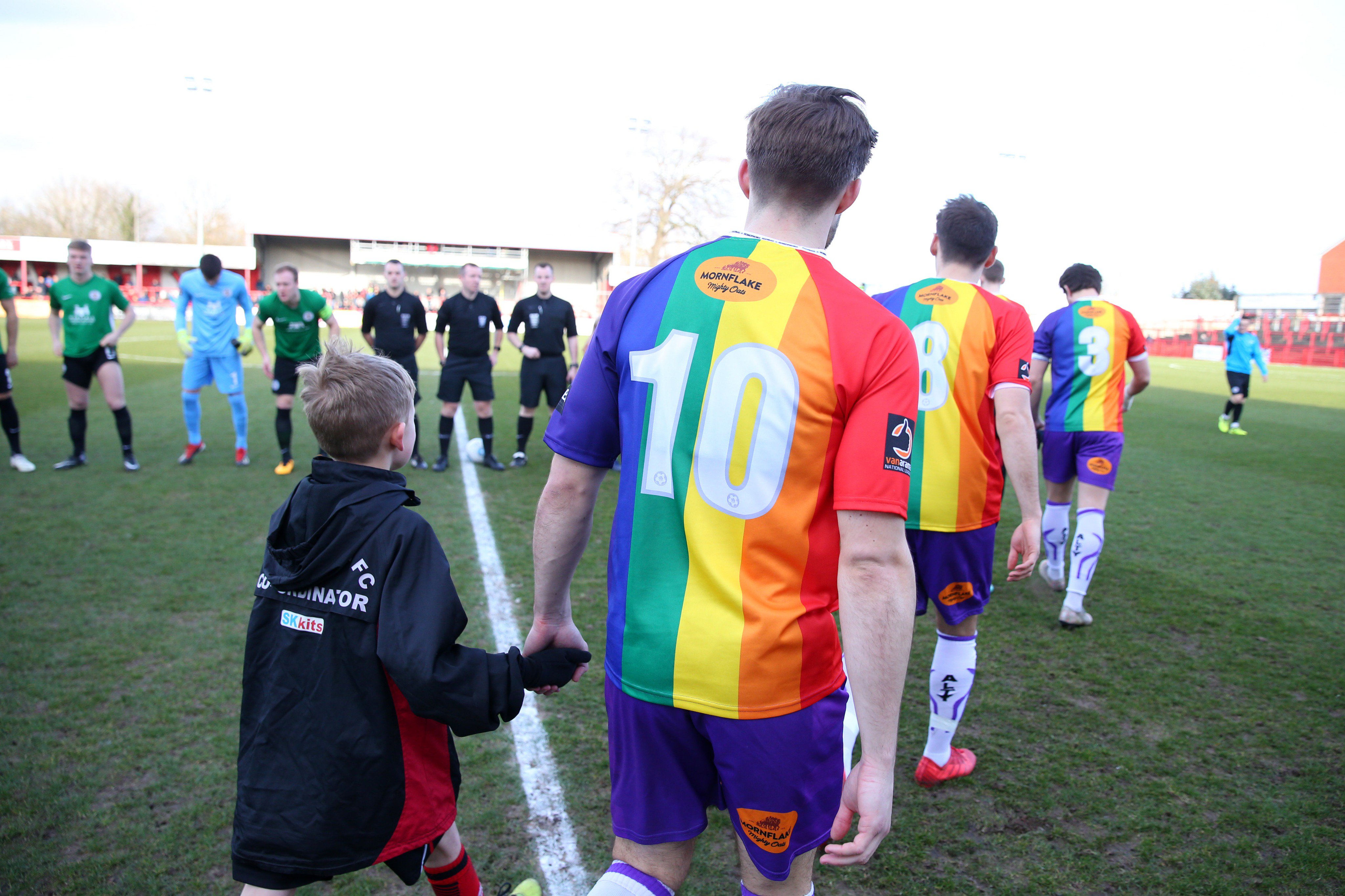 Altrincham Special football shirt 2019. Sponsored by Football v Homophobia