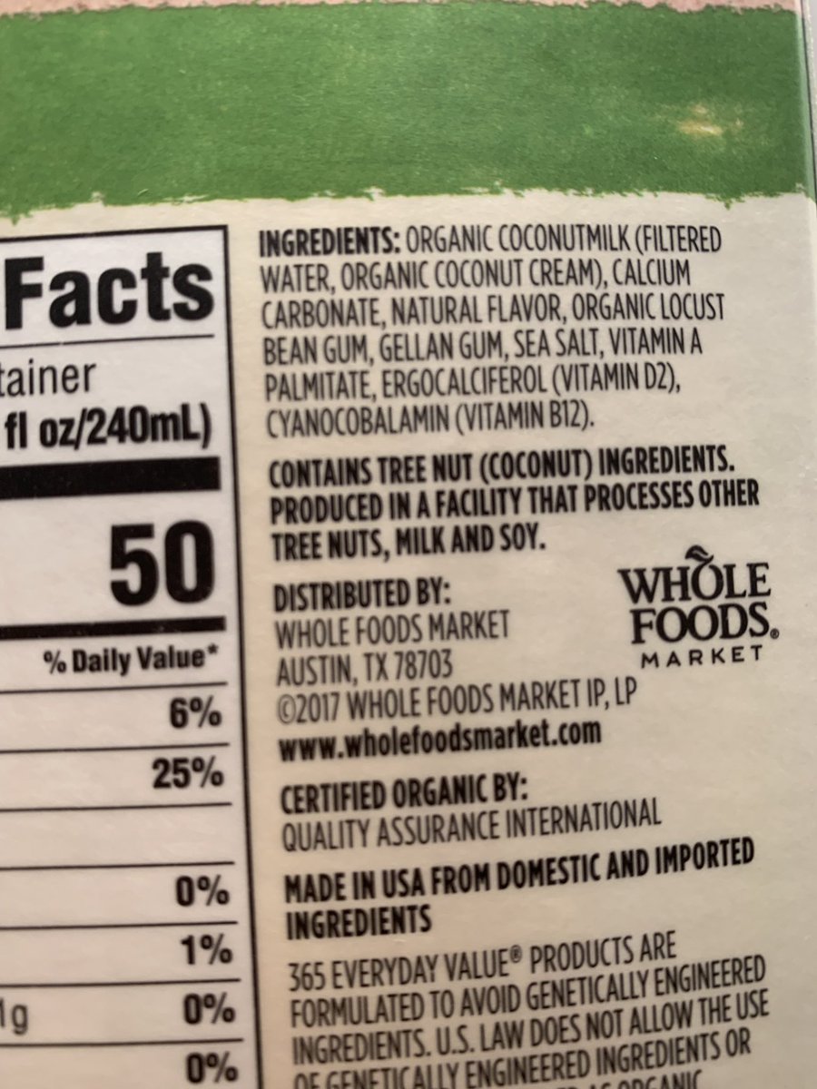 JennsAdventures's tweet photo. Anyone know what @WholeFoods “Natural Flavor” actually is in their #Organic Unsweetened #CoconutMilk??? #wholefoods #365brand #naturalflavor @US_FDA #consumereducation #justask https://t.co/2QoDrcjCwU