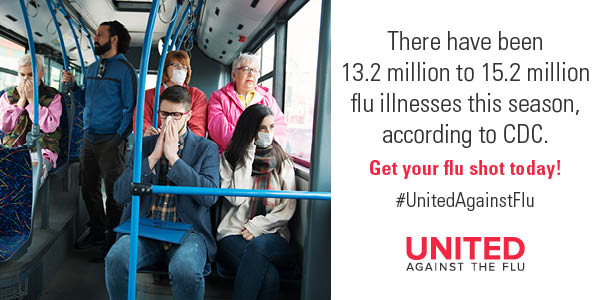 .@CDCgov estimates there have been 13.2 million to 15.2 million flu illnesses this season. It’s not too late to get the flu shot to protect yourself and those around you! #UnitedAgainstFlu http://ow.ly/slVW30nEVNi