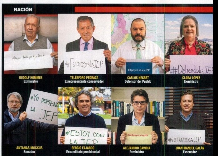 JEP_Colombia's tweet photo. 🗞️|| #ApoyoaLaJEP, #EstoyconlaJEP, #ApoyoLaLeyJEP, son algunos de los mensajes con los que en @RevistaSemana, académicos, líderes de opinión y políticos de diferentes vertientes manifiestan la conveniencia de que el presidente @IvanDuque avale la ley pendiente para la #JEP. https://t.co/5YkN6fVObM
