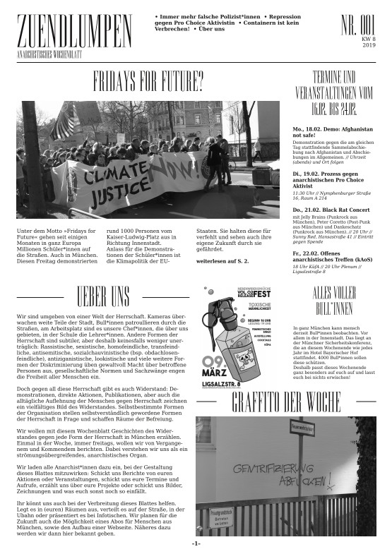 l_anarchistin's tweet photo. Seit diesem Freitag gibt es in #München wohl ein anarchistisches Wochenblatt namens "Zündlumpen". Die Macher*innen wollen eine strömungsübergreifende anarchistische Zeitung herausgeben.
https://t.co/mkD5ySeW39 https://t.co/2yKRM1hwTX