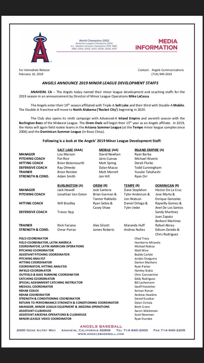 FabianArdaya's tweet photo. The Angels have officially announced their minor league player development staff. https://t.co/KBH6btPN2O