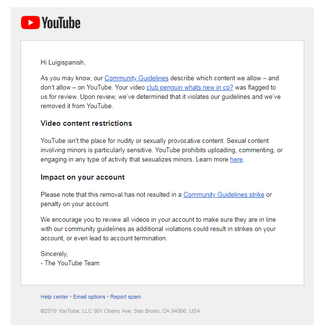 Luigispanish1's tweet photo. So, @TeamYouTube my channel was suspended and I wasn't provided any warning. I received one false community guidelines strike and my Brand Account has been disabled. I've submitted an appeal and I'm hoping to get more insight as to what happened &amp; how I can restore my channel. https://t.co/XiPUmqIFzS
