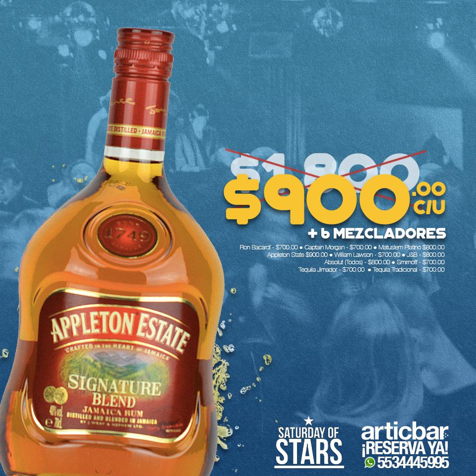 Aprovecha nuestra promoción con tu reserva de hoy. Disfruta de Ron Appleton Estate en tan sólo $900.00 c/u. Si aún no reservas lo puedes realizar por Whastapp con un solo click > goo.gl/if15Uw  🍾🍾

articbarmexico.com

#BeArtic #BeCool #Condesa #CondesaBar #Antro