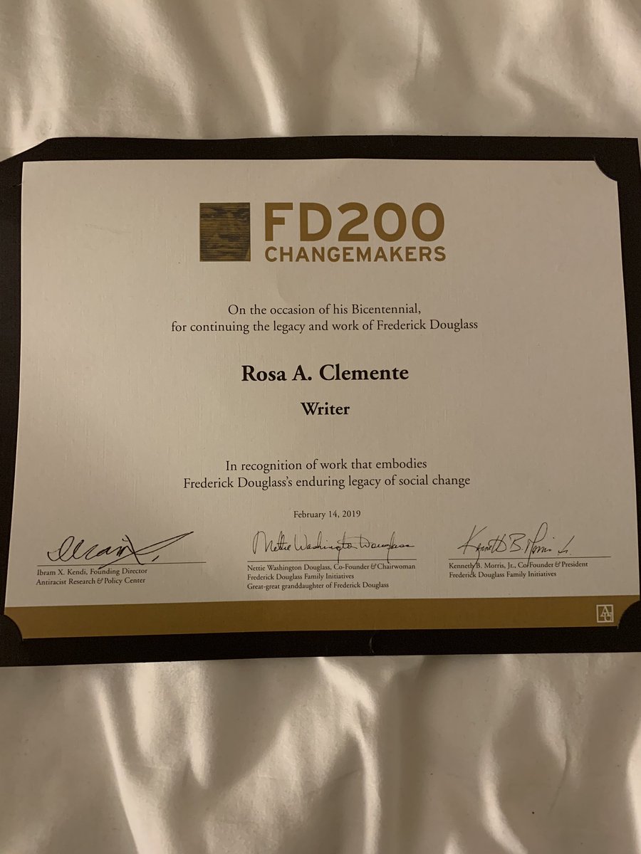 rosaclemente's tweet photo. “If there is no struggle, there is no progress” on Thursday evening I was honored alongside so many of my movement comrades. It was an amazing evening and to be given this award by the family of Frederick Douglass is something I will never forget. #FD200 https://t.co/3cA3FfBLab