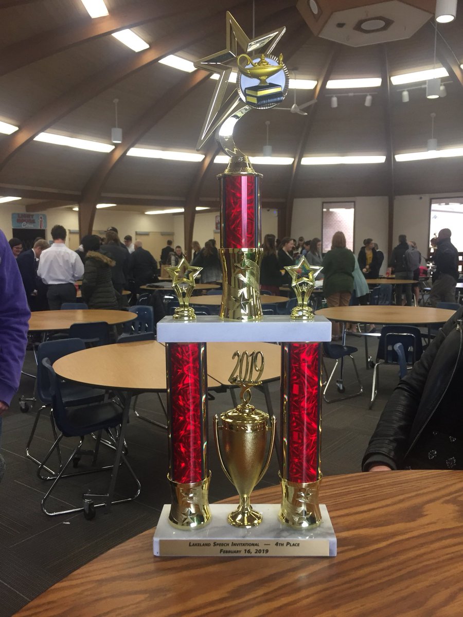 Angola_Speech's tweet photo. Look at that beauty!! Angola Speech team heading home to cheer on the basketball team tonight with a fourth place trophy! #APride https://t.co/lLF8DMPzq7