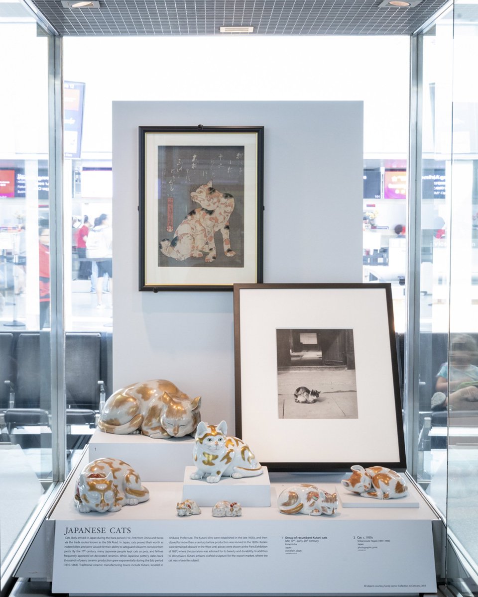 SFOMuseum's tweet photo. A very special thank you to Sandy Lerner for making this exhibition possible. See "Caticons: The Cat in Art" is on display, pre-security, in the International Terminal. https://t.co/9YU4UP82hO #Caticons https://t.co/e30vwxGcD7