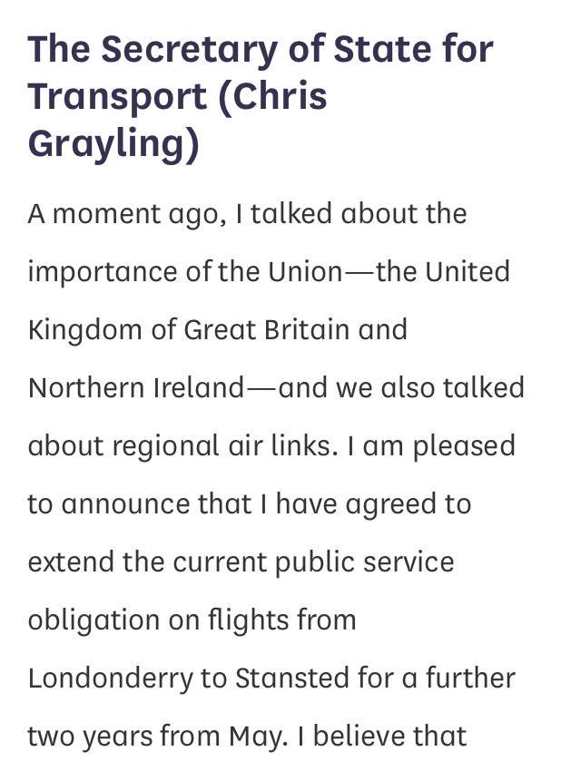 DarranMarshall's tweet image. Transport Secretary Chris Grayling - (of ferry contracts &amp;amp; no ferries ) announcing subsidy for Derry / London #FlyBMI route 48 hours before airline collapsed.

✈️ Air route with no airline now.