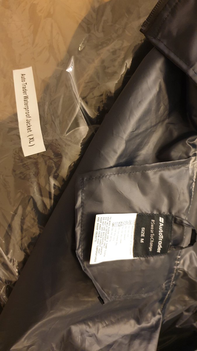 CityWookie's tweet image. Umm @AutoTrader_UK - as much as I appreciate winning a jacket it would appear someone has been putting them in the wrong packets - #sweartochange #wrongsize #needaXL