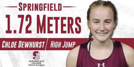 WTRACK: 🚨School record alert 🚨 Chloe Dewhurst sets a new #SpringfieldCollege record as she produces a leap of 5' 7.75" in the high jump, besting Vanessa Copp's record of 5' 7.5" which had stood since 1984. #d3track