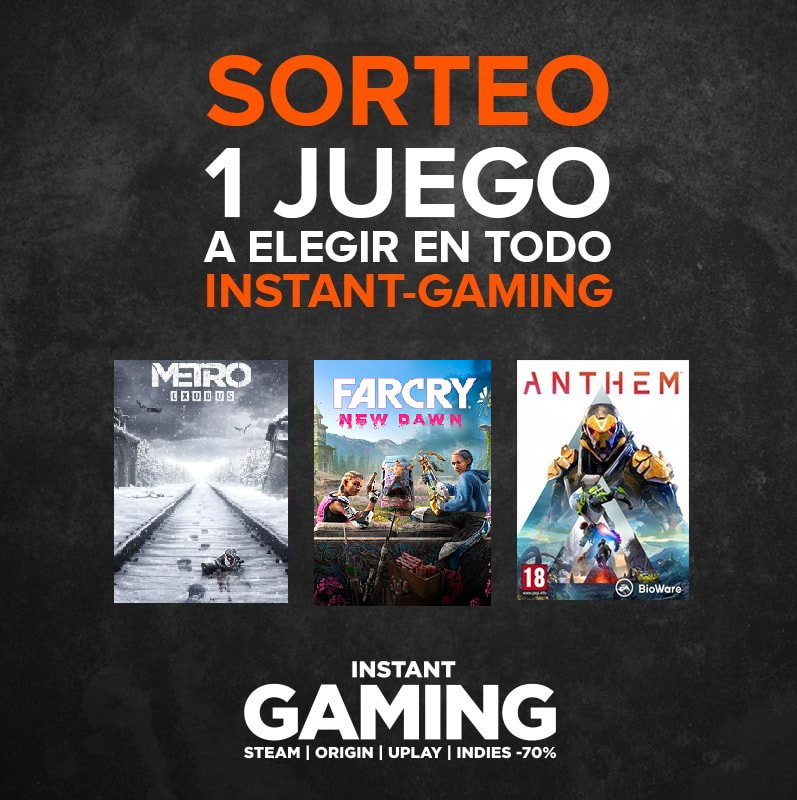 Sorteaco de un Juego a la carta en Instant Gaming Gente!! Se realizará el Domingo 24 de Febrero en nuestro canal de Twitch. A mas acciones realices mayor probabilidad de ganar! Puedes participar a través del siguiente enlace bit.ly/2trtLit Suerte!! RT y Comparte!
