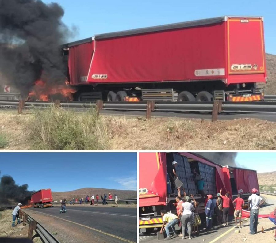 "Please invest in #SouthAfrica" 

A SABS truck loaded with unopened lagers and ciders caught fire, and the nearby residents helped themselves with booze ignoring the fact that the driver and his assistant burning to death. Welcome to #SouthAfrica