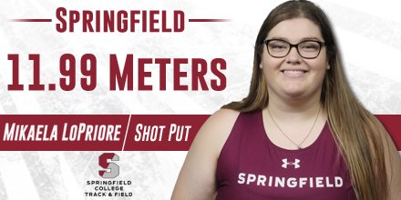WTRACK: Mikaela LoPriore registered a win in shot put for #SpringfieldCollege as she landed a toss of 11.99 meters or 39 feet, 4.00 inches. #d3track