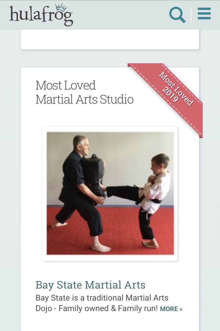 BayStateMA's tweet photo. π We are honored and humbled to be once again voted π³ Hulafrogβs Most Loved β€οΈ Martial Arts School! π₯ Thank you to all that voted! π #baystatema https://t.co/XrES2U4DRV